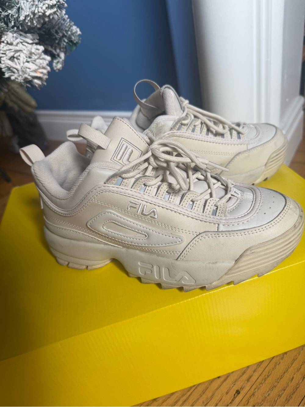 FILA Women's Chunky Leather Sneakers in Cream